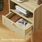 SUPERJARE Nightstand with Charging Station & Rattan-Like Decor Drawer, Rattan - Image 5