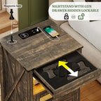 Night Stand Set 2 with Gun Drawer, Bedside Table with Charging Station - Image 3