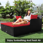 COSTWAY Outdoor Patio Rattan Daybed, Sponge Cushioned Loveseat Sofa - Image 5