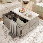Jocoevol Farmhouse Lift Top Coffee Table, Square Wood Center Table - Image 7