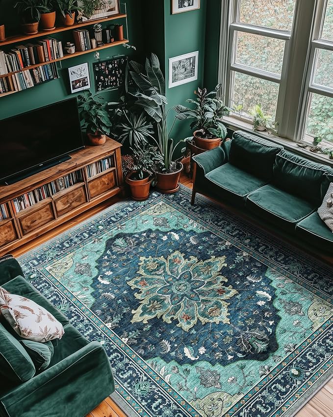 RELEANY Area Rugs 9'x12' Washable Non-Slip, Floral Vintage Distress Print - Image 7