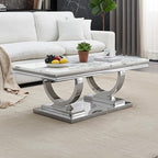 Henf 47" Marble Coffee Table Modern White Faux Marble Center Table by Henf