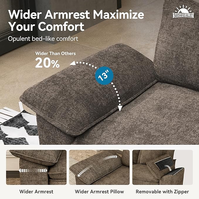 SUNSHINE VALLEY 3 Piece Living Room Sofa Furniture Set, Chenille Modular - Image 4