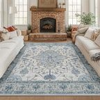 RELEANY Area Rugs Square 8ft Washable Non-Slip, Floral Vintage Distress Print by RELEANY