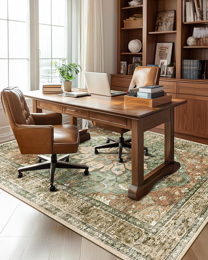 RELEANY Area Rugs 5'x7' Washable Non-Slip, Floral Vintage Distress Print - Image 3