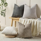Volcanics Boho Throw Pillow Covers 18x18 Set of 4, Neutral Chenille Decorative - Image 3