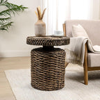 JONATHAN Y Marisol 24" Round Brown Woven Water Hyacinth Side Table - Image 2