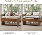 Lift Top Coffee Table with Hidden Compartment, 2 Tier Wooden Center Table with - Image 5