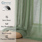 Chyhomenyc Sage Green Semi Sheer Curtains 84 Inches Long 2 Panels Set, Light - Image 2