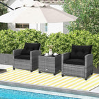 HAPPYGRILL 3 Pieces Patio Conversation Set, Outdoor Furniture Set PE Rattan - Image 2