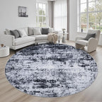 Round Area Rug for Living Room: 6 ft Washable Modern Abstract Soft Thin Rug by FXRHLP