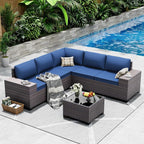 Outdoor Patio Furniture Set, 6 Pieces Outdoor Sectional Furniture High Backrest by ASJMR