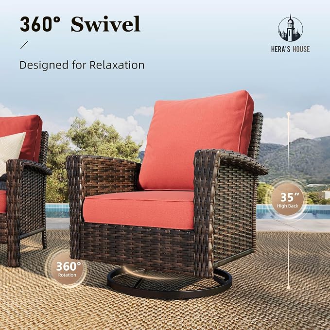 HERA'S HOUSE Red Patio Furniture Set, Oversized Outdoor Wicker Conversation Set - Image 3