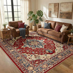 RELEANY Area Rugs 5'x7' Washable Non-Slip, Floral Vintage Distress Print by RELEANY