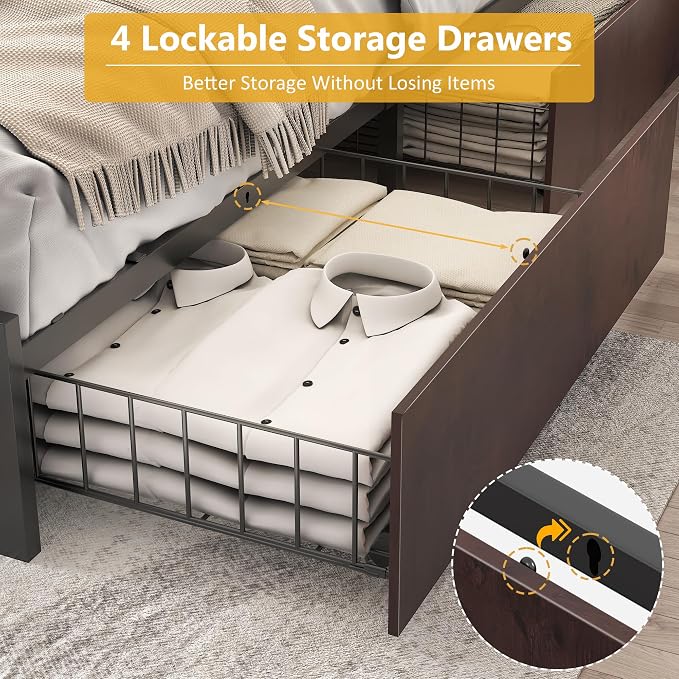 Lifezone Full Bed Frame with 2-Tier Storage Headboard, Metal Platform Bed Frame - Image 6