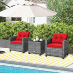 Tangkula 3 Pieces Patio Furniture Set, Outdoor PE Rattan Conversation Chair Set - Image 2