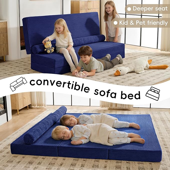 5-in-1 Convertible Sofa Bed, Corduroy Futon Couch Sleeper - Image 3
