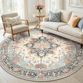RELEANY Area Rugs Round 6ft Washable Non-Slip, Floral Vintage Distress Print by RELEANY