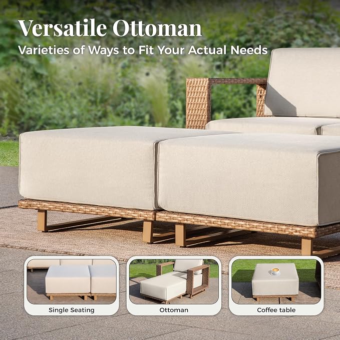 MIXPATIO 4 Pcs Outdoor Patio Furniture Set, 2 Rattan Single Sofa, 2 Ottomans - Image 5