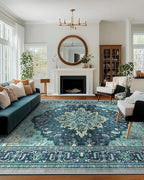 RELEANY Area Rugs 10'x12' Washable Non-Slip, Floral Vintage Distress Print by RELEANY