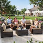 CHABATREE 7pcs Outdoor Patio Furniture Sets, Rattan Conversation Sectional Set - Image 7