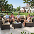 LEVELEVE 7 Pieces Outdoor Patio Furniture Sets, Rattan Conversation Sectional by Enjoyyourlife