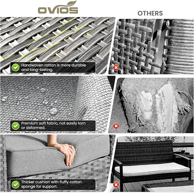 ovios 9 Pieces Patio Furniture Set, Outdoor Wicker Sofa Couch - Image 9