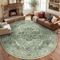 RELEANY Area Rugs Round 8ft Washable Non-Slip, Floral Vintage Distress Print by RELEANY