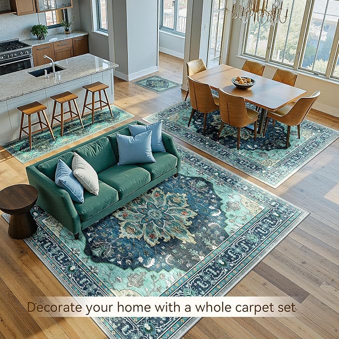 RELEANY Area Rugs 8'x10' Washable Non-Slip, Floral Vintage Distress Print - Image 4