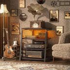 AV Media Stand with Outlets, Stereo Stands and Racks with Vinyl Storage - Image 2