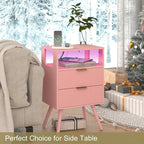 JOONEE Pink Nightstand with Charging Station and LED Lights, Modern Bedside - Image 7