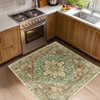 RELEANY Area Rugs Square 4ft Washable Non-Slip, Floral Vintage Distress Print by RELEANY