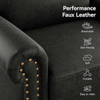 Nailhead Trim Accent Chair, Faux Leahter Mid Century Modern Living Room Arm - Image 5