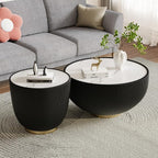 Black Round Side Table, 19.7" Faux Marble Fluted End Table - Image 7