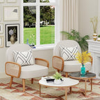 Aklaus Mid Century Modern Accent Chairs Set of 2 Upholstered Rattan Faux - Image 6