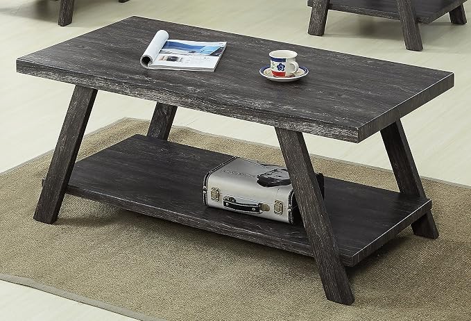 Roundhill Furniture Athens Contemporary 3-Piece Wood Shelf Coffee Table Set - Image 3